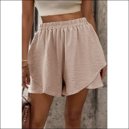 Perfee Layered Elastic Waist Shorts - Tan / m - on Sale Worldwide Shipping