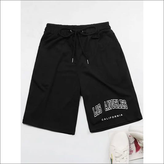 Perfee Los Angeles California Graphic Drawstring Shorts - Black / m - on Sale Worldwide Shipping