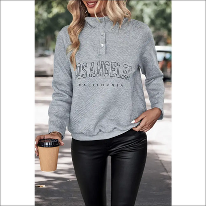 Perfee La Graphic Quarter-snap Sweatshirt - Sky Blue / m - Sweatshirts & Hoodies on Sale Worldwide Shipping