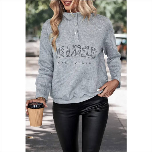 Perfee La Graphic Quarter-snap Sweatshirt - Sky Blue / m - Sweatshirts & Hoodies on Sale Worldwide Shipping