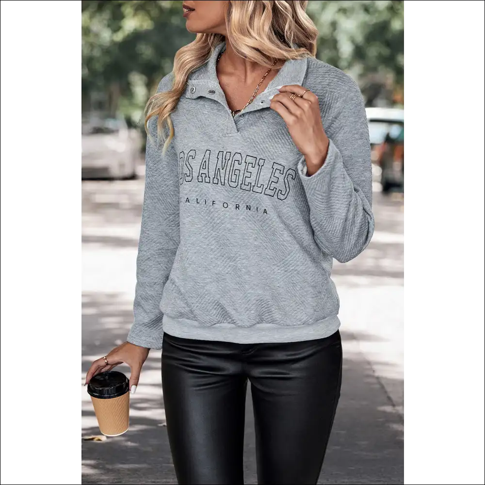 Perfee La Graphic Quarter-snap Sweatshirt - Sweatshirts & Hoodies on Sale Worldwide Shipping