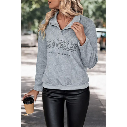 Perfee La Graphic Quarter-snap Sweatshirt - Sweatshirts & Hoodies on Sale Worldwide Shipping