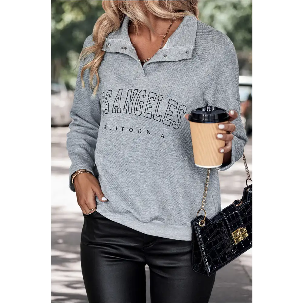Perfee La Graphic Quarter-snap Sweatshirt - Sweatshirts & Hoodies on Sale Worldwide Shipping