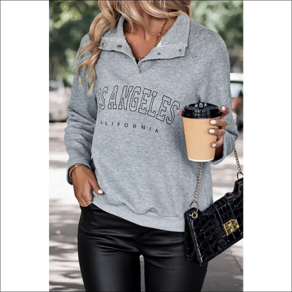 Perfee La Graphic Quarter-snap Sweatshirt - Sweatshirts & Hoodies on Sale Worldwide Shipping