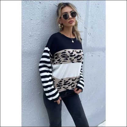 Perfee Mixed Print Color Block Knitted Pullover - Sweatshirts & Hoodies on Sale Worldwide Shipping