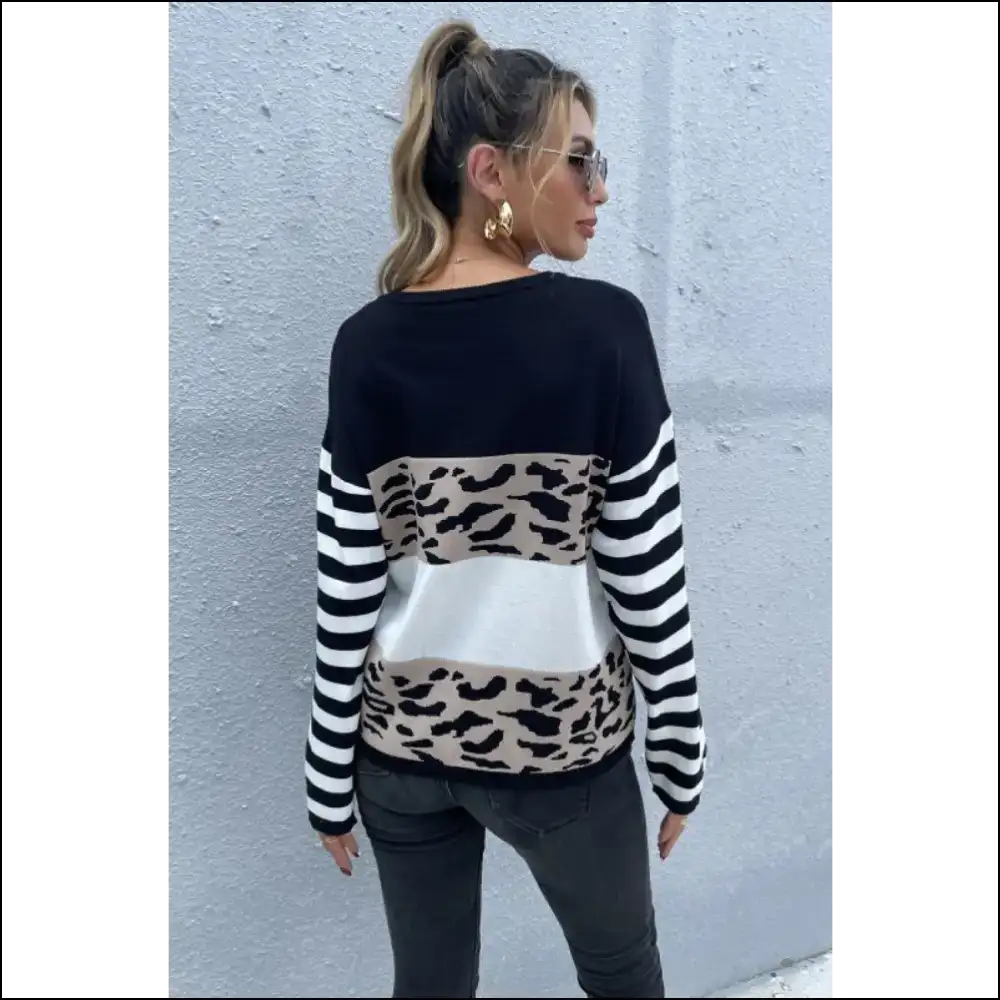 Perfee Mixed Print Color Block Knitted Pullover - Sweatshirts & Hoodies on Sale Worldwide Shipping