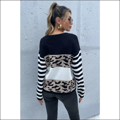 Perfee Mixed Print Color Block Knitted Pullover - Sweatshirts & Hoodies on Sale Worldwide Shipping