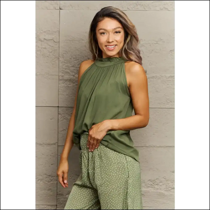 Perfee Mock Neck Tank: Look Fab Feel Like a Fashionista ?️✨ - Green / l - Tank Tops on Sale Worldwide Shipping