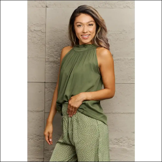 Perfee Mock Neck Tank: Look Fab Feel Like a Fashionista ?️✨ - Green / l - Tank Tops on Sale Worldwide Shipping