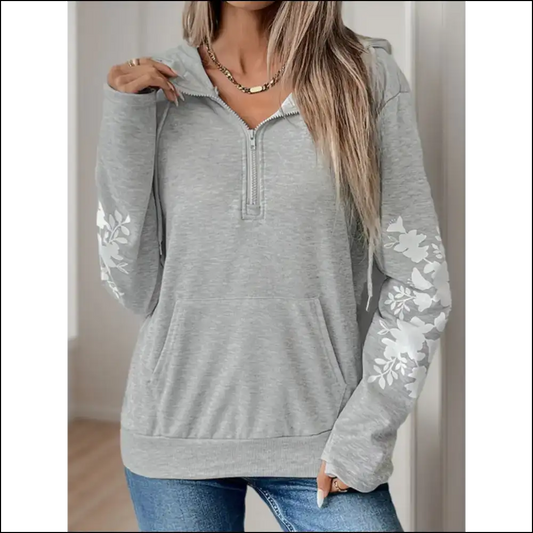 Perfee Playful Half Zip Long Sleeve Hoodie - Light Gray / s - Hoodies Sweatshirts & on Sale Worldwide Shipping