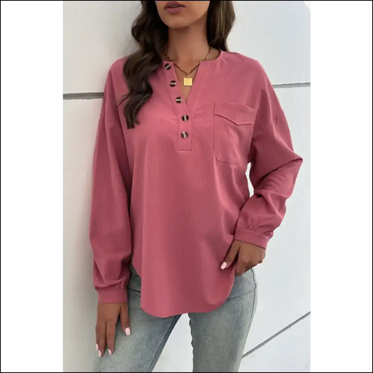 Perfee Pleated Detail Side Slit Blouse - Mauve / s - Blouses on Sale Worldwide Shipping
