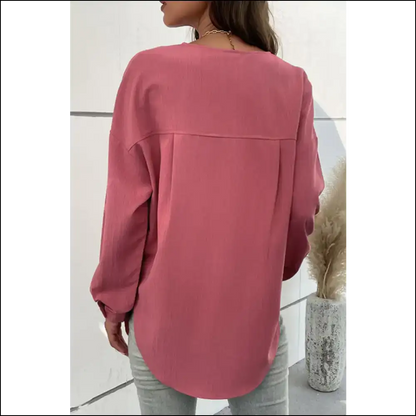 Perfee Pleated Detail Side Slit Blouse - Blouses on Sale Worldwide Shipping