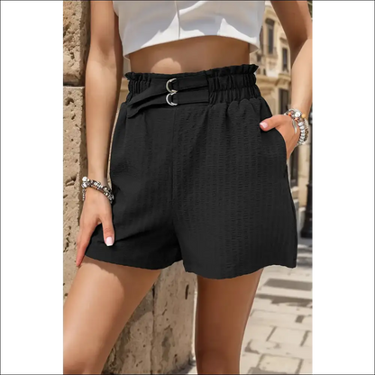 Perfee Pocketed Double Buckle High Waist Shorts - Black / l - on Sale Worldwide Shipping