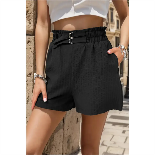 Perfee Pocketed Double Buckle High Waist Shorts - Black / l - on Sale Worldwide Shipping