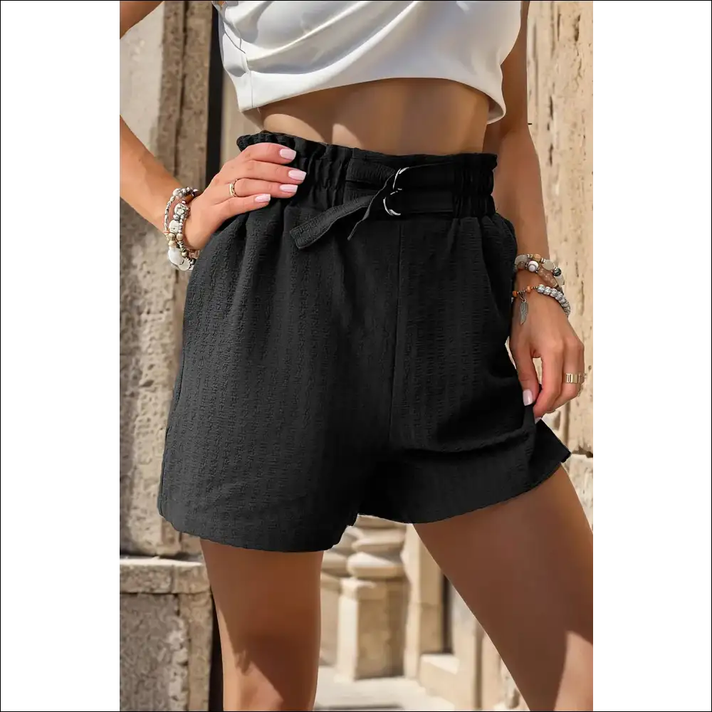 Perfee Pocketed Double Buckle High Waist Shorts - on Sale Worldwide Shipping