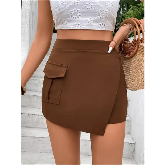 Perfee Pocketed High Waist Shorts - Brown / s - on Sale Worldwide Shipping