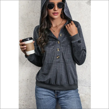 Perfee Printed Half Button Long Sleeve Hoodie - Hoodies Sweatshirts & on Sale Worldwide Shipping