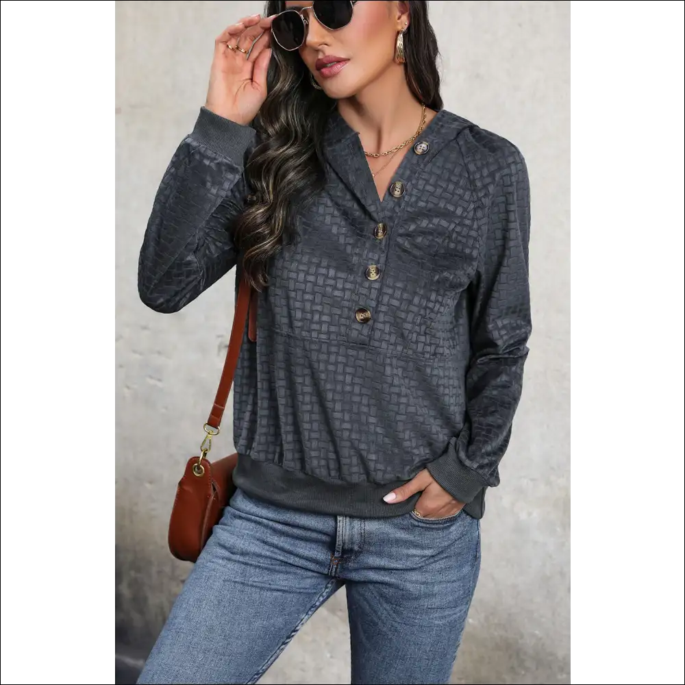 Perfee Printed Half Button Long Sleeve Hoodie - Hoodies Sweatshirts & on Sale Worldwide Shipping