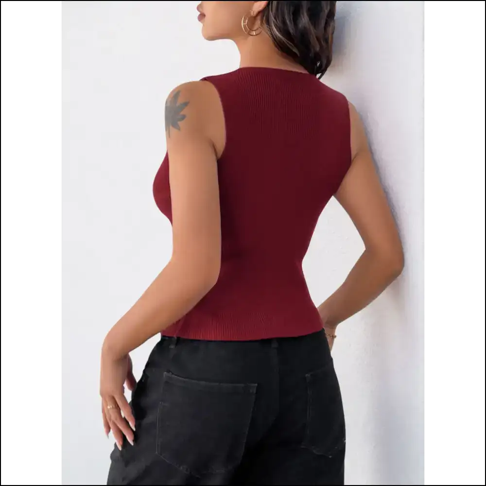 Perfee Ribbed Knot Button Cropped Tank - Tops on Sale Worldwide Shipping