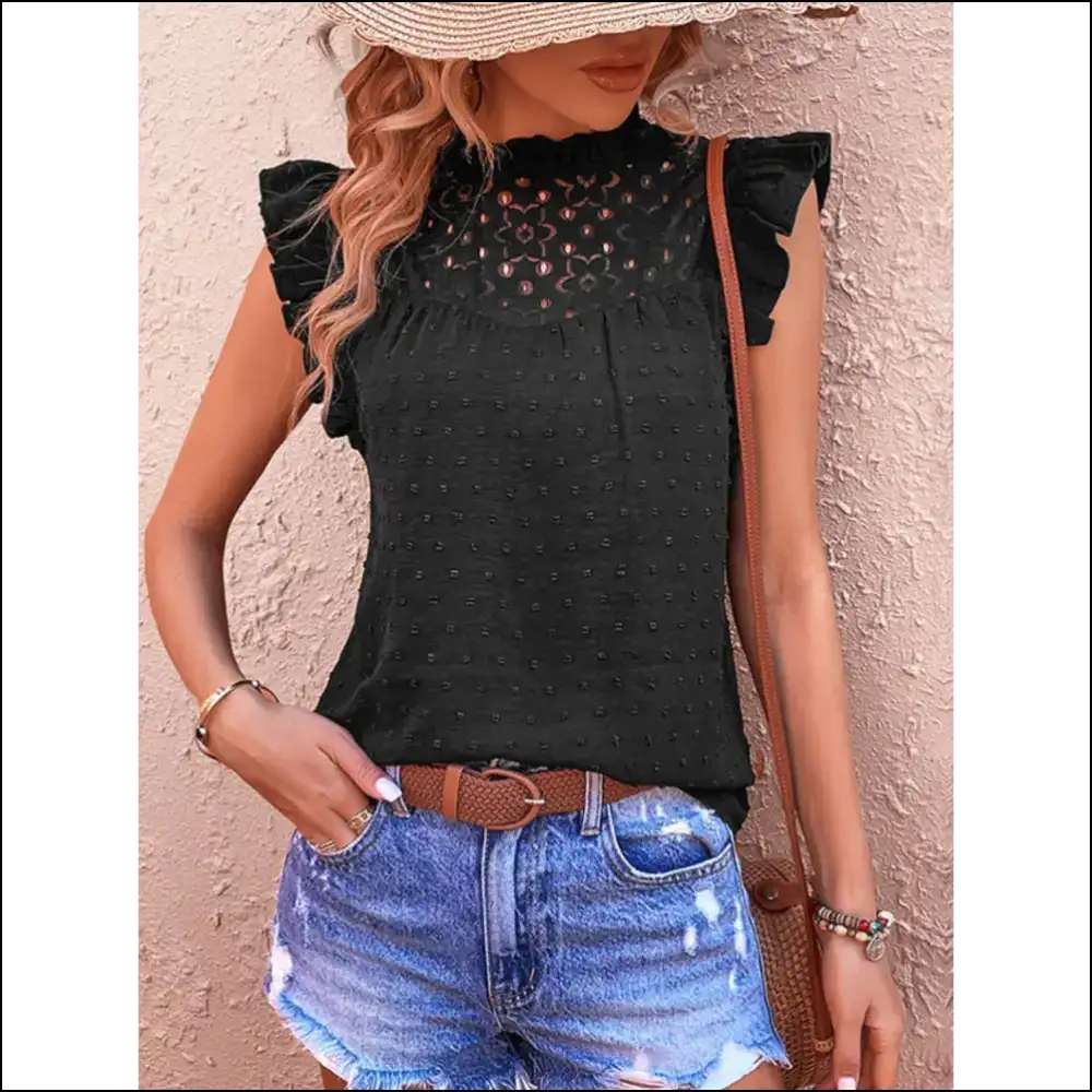 Perfee Swiss Dot Butterfly Sleeve Top - Blouses on Sale Worldwide Shipping