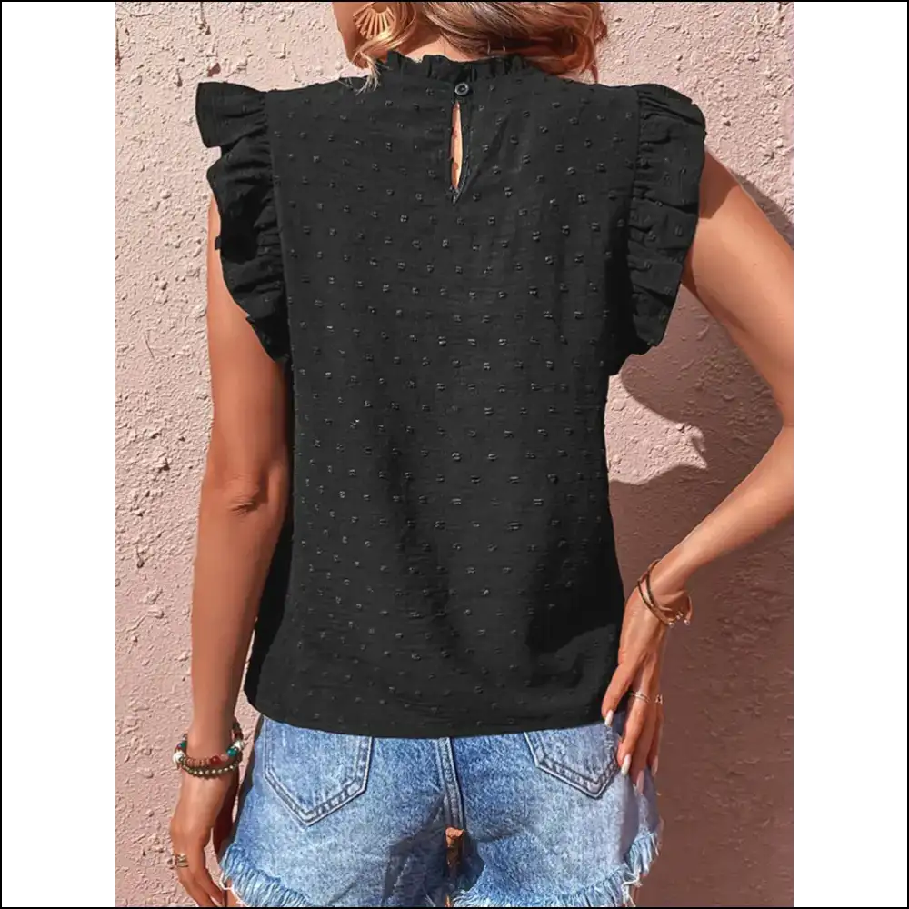 Perfee Swiss Dot Butterfly Sleeve Top - Blouses on Sale Worldwide Shipping