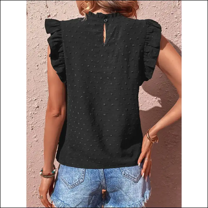 Perfee Swiss Dot Butterfly Sleeve Top - Blouses on Sale Worldwide Shipping