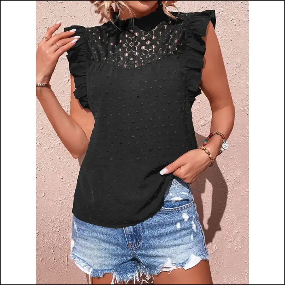 Perfee Swiss Dot Butterfly Sleeve Top - Blouses on Sale Worldwide Shipping
