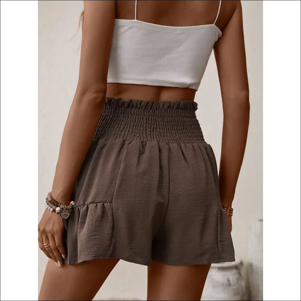 Perfee Tie Front Smocked Waist Shorts - on Sale Worldwide Shipping