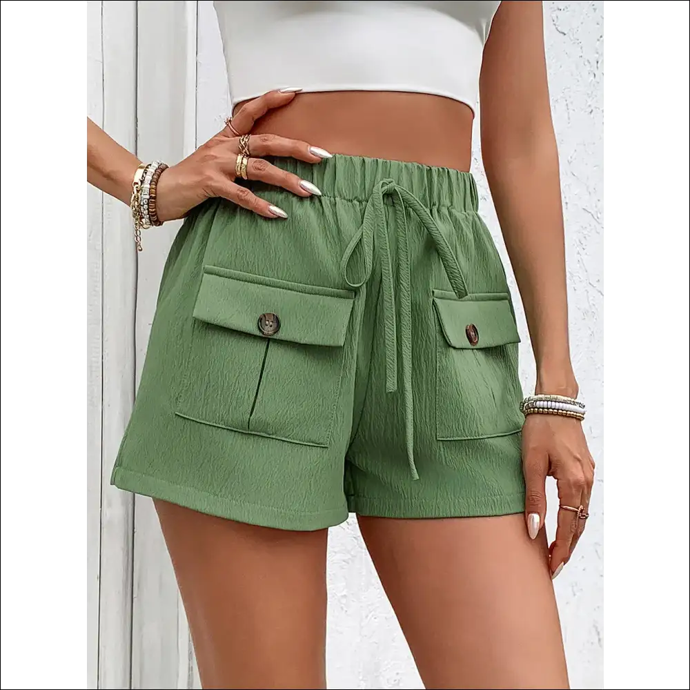 Perfee Tied Elastic Waist Shorts with Pockets - on Sale Worldwide Shipping