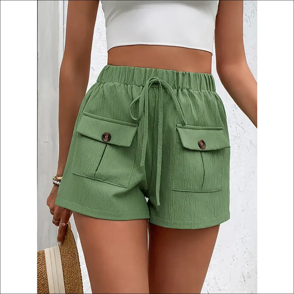 Perfee Tied Elastic Waist Shorts with Pockets - on Sale Worldwide Shipping