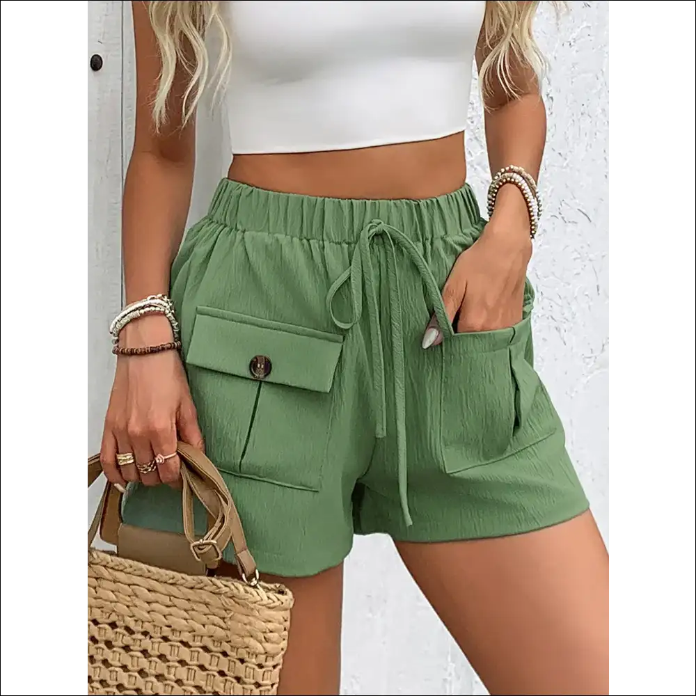 Perfee Tied Elastic Waist Shorts with Pockets - on Sale Worldwide Shipping