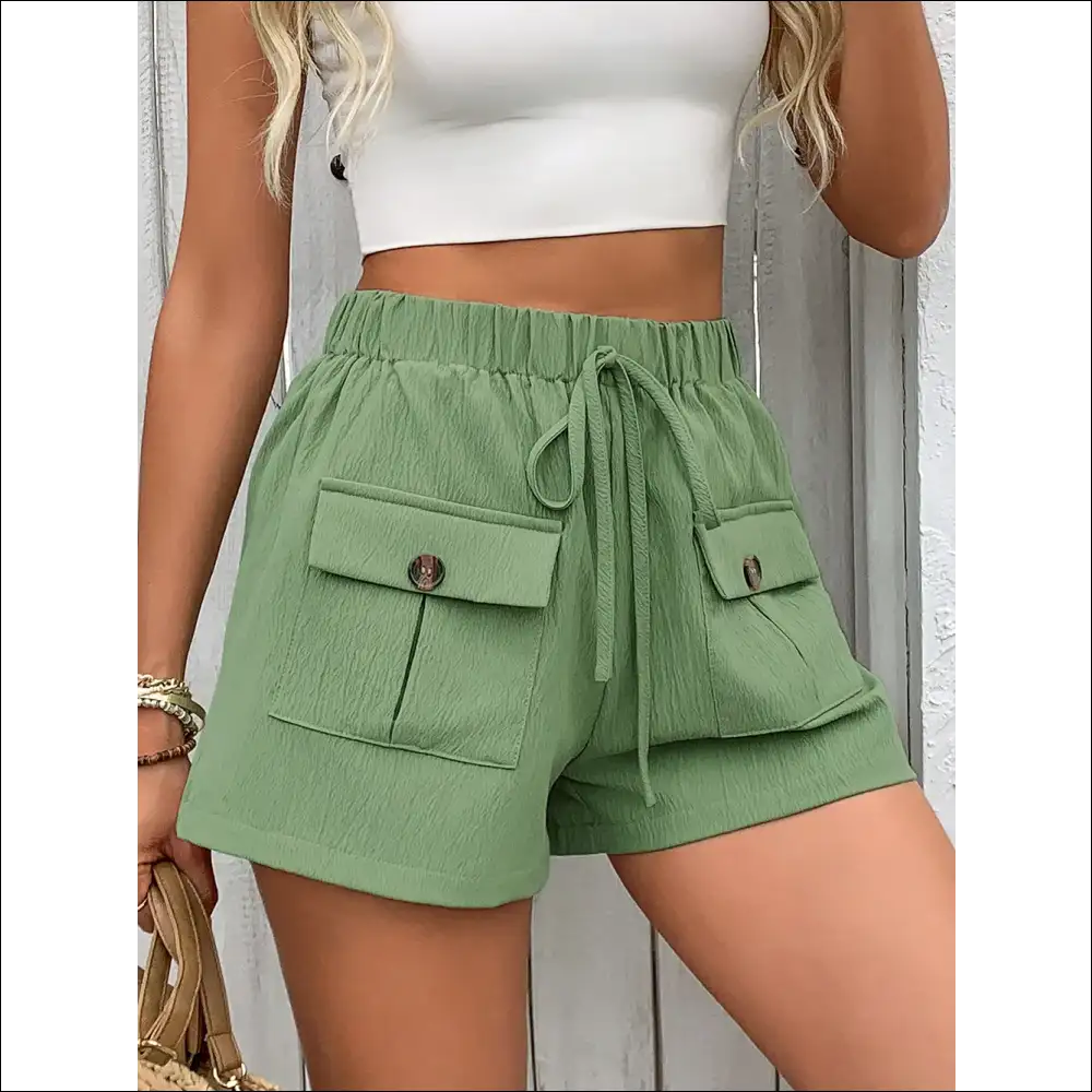 Perfee Tied Elastic Waist Shorts with Pockets - on Sale Worldwide Shipping