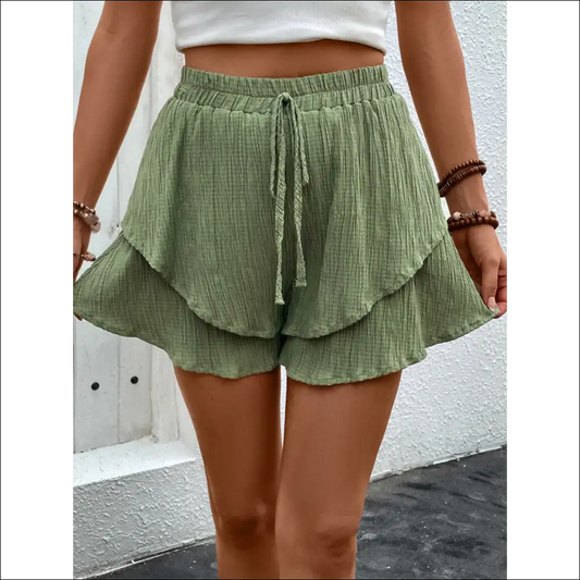 Perfee Tied Layered High Waist Shorts - Mint Green / s - on Sale Worldwide Shipping