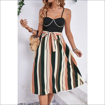 Playful Perfee Tied Striped Spaghetti Strap Dress - Dresses on Sale Worldwide Shipping