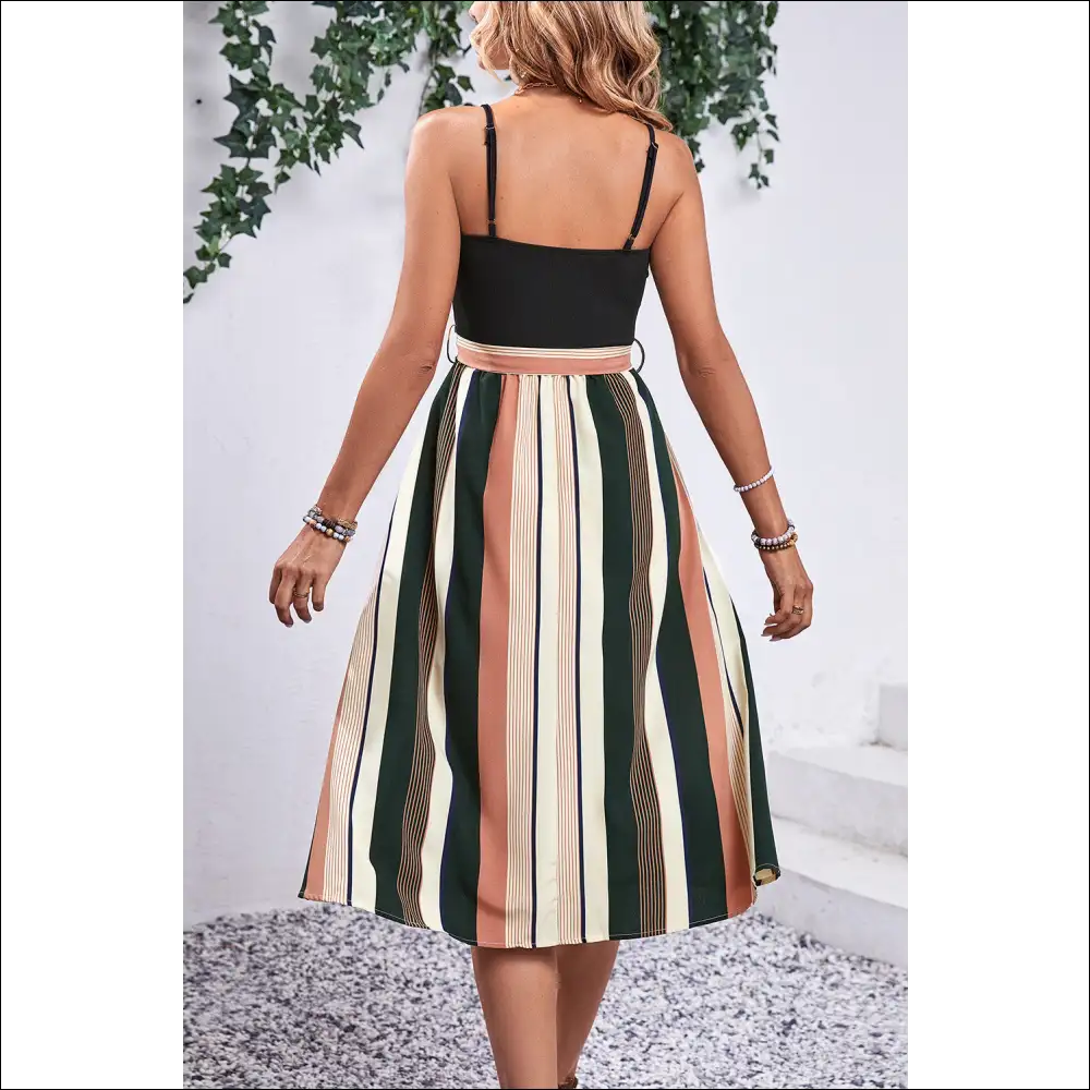 Playful Perfee Tied Striped Spaghetti Strap Dress - Dresses on Sale Worldwide Shipping