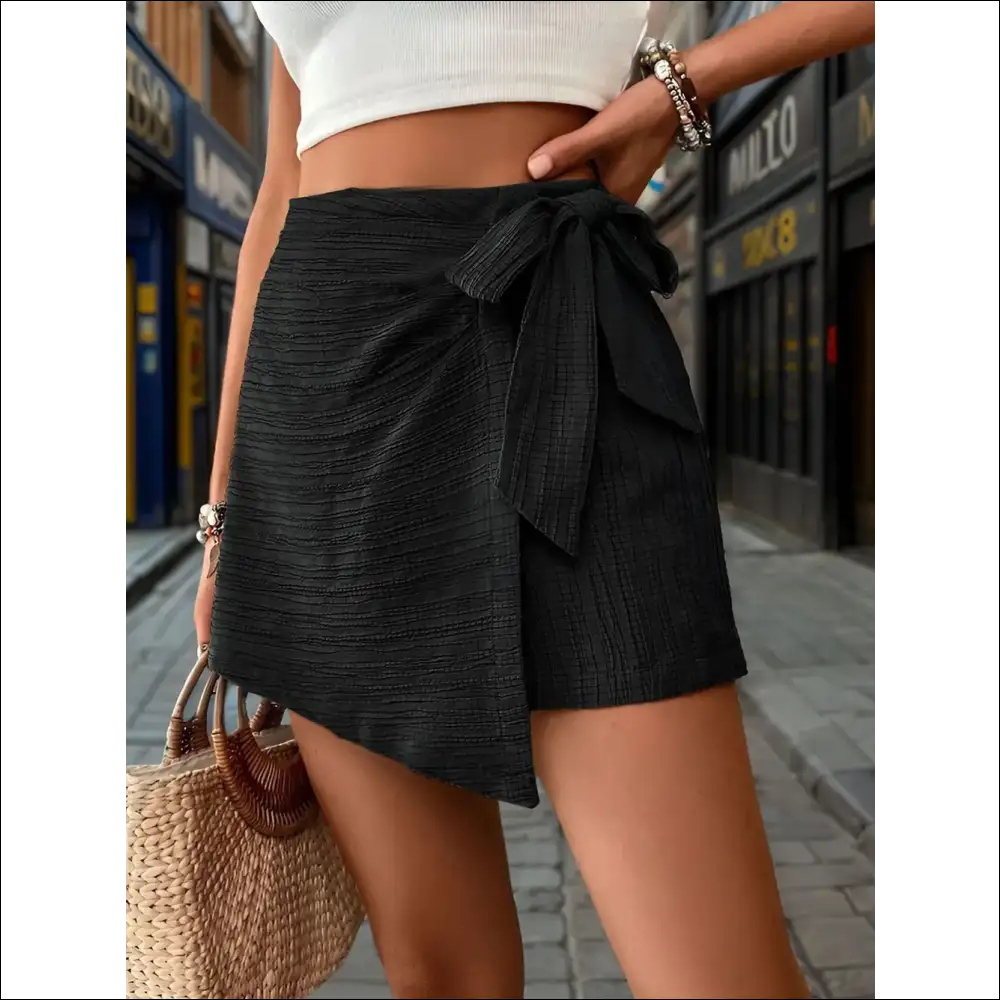 Perfee Tied Textured High Waist Shorts - on Sale Worldwide Shipping