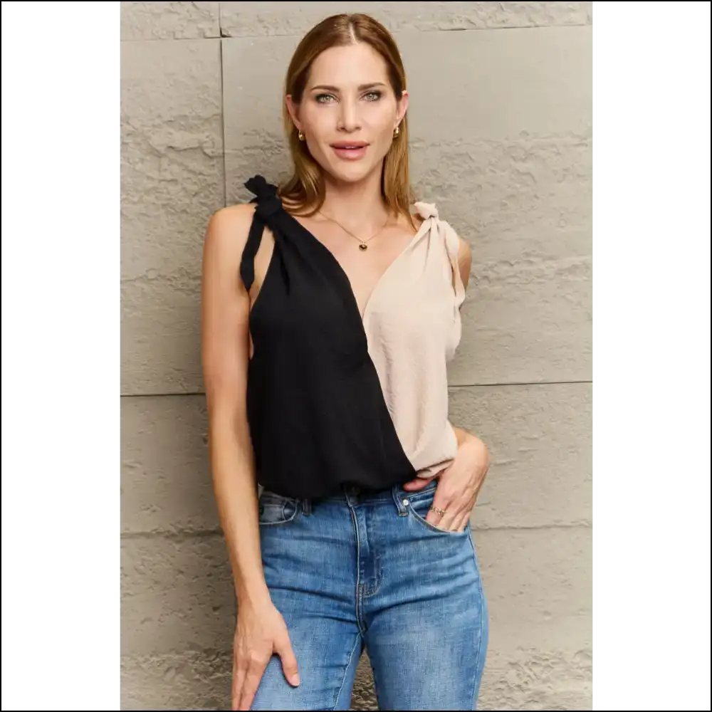 Perfee V-neck Tie Shoulder Tank Top - Black / l - Tops on Sale Worldwide Shipping