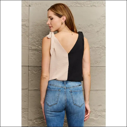 Perfee V-neck Tie Shoulder Tank Top - Tops on Sale Worldwide Shipping