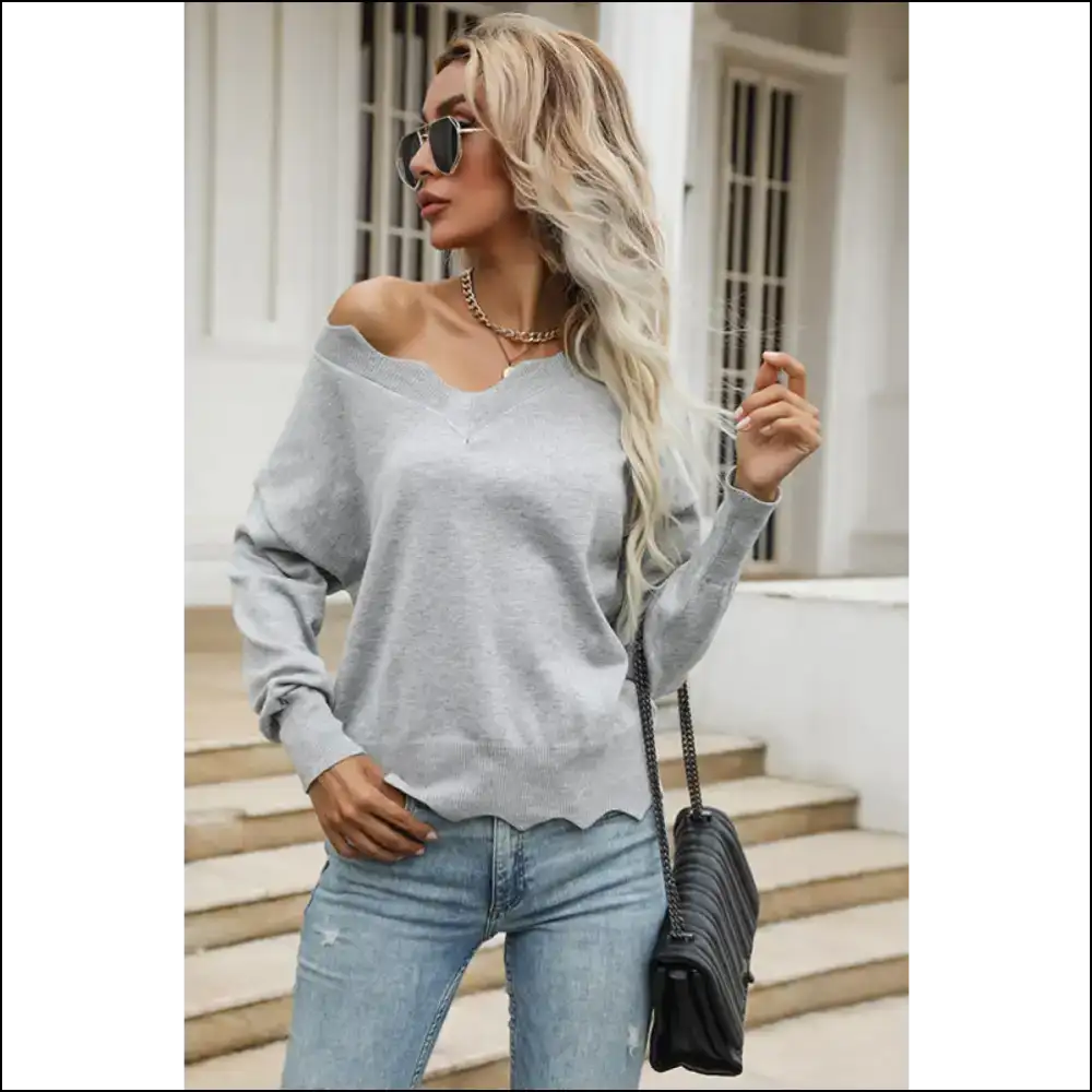 Perfee Wavy Hem Long Sleeve Pullover - Gray / s - Sweatshirts & Hoodies on Sale Worldwide Shipping