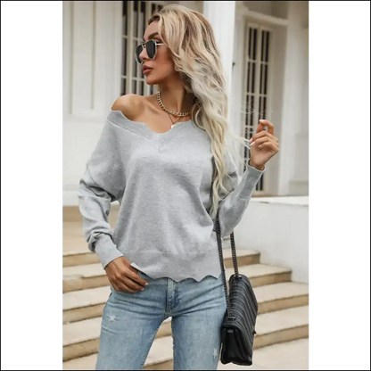Perfee Wavy Hem Long Sleeve Pullover - Gray / s - Sweatshirts & Hoodies on Sale Worldwide Shipping
