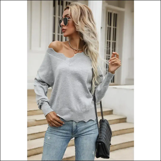 Perfee Wavy Hem Long Sleeve Pullover - Gray / s - Sweatshirts & Hoodies on Sale Worldwide Shipping