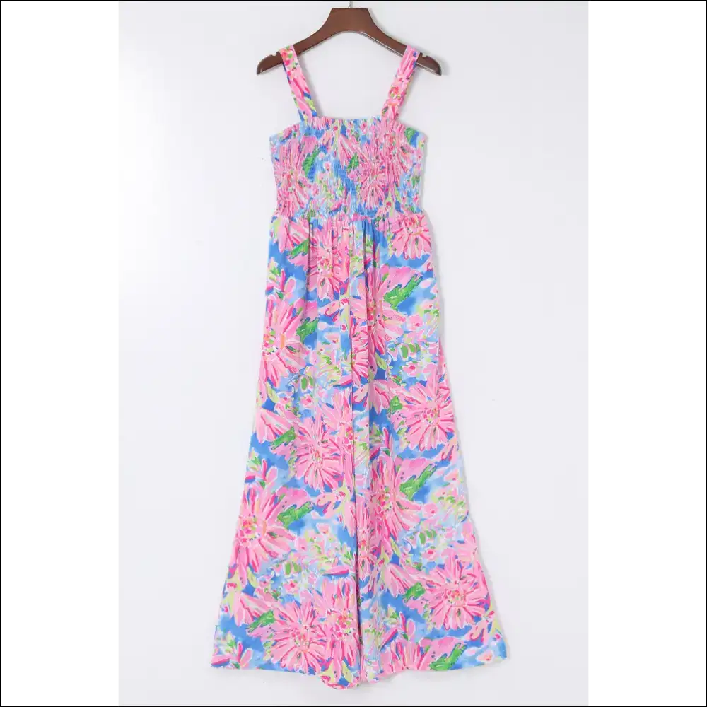 Pink Abstract Floral Smocked Jumpsuit: Bloom where You’re Planted (and Comfy)! 🌸 Needful Things - s - Jumpsuits & Rompers on Sale Worldwide