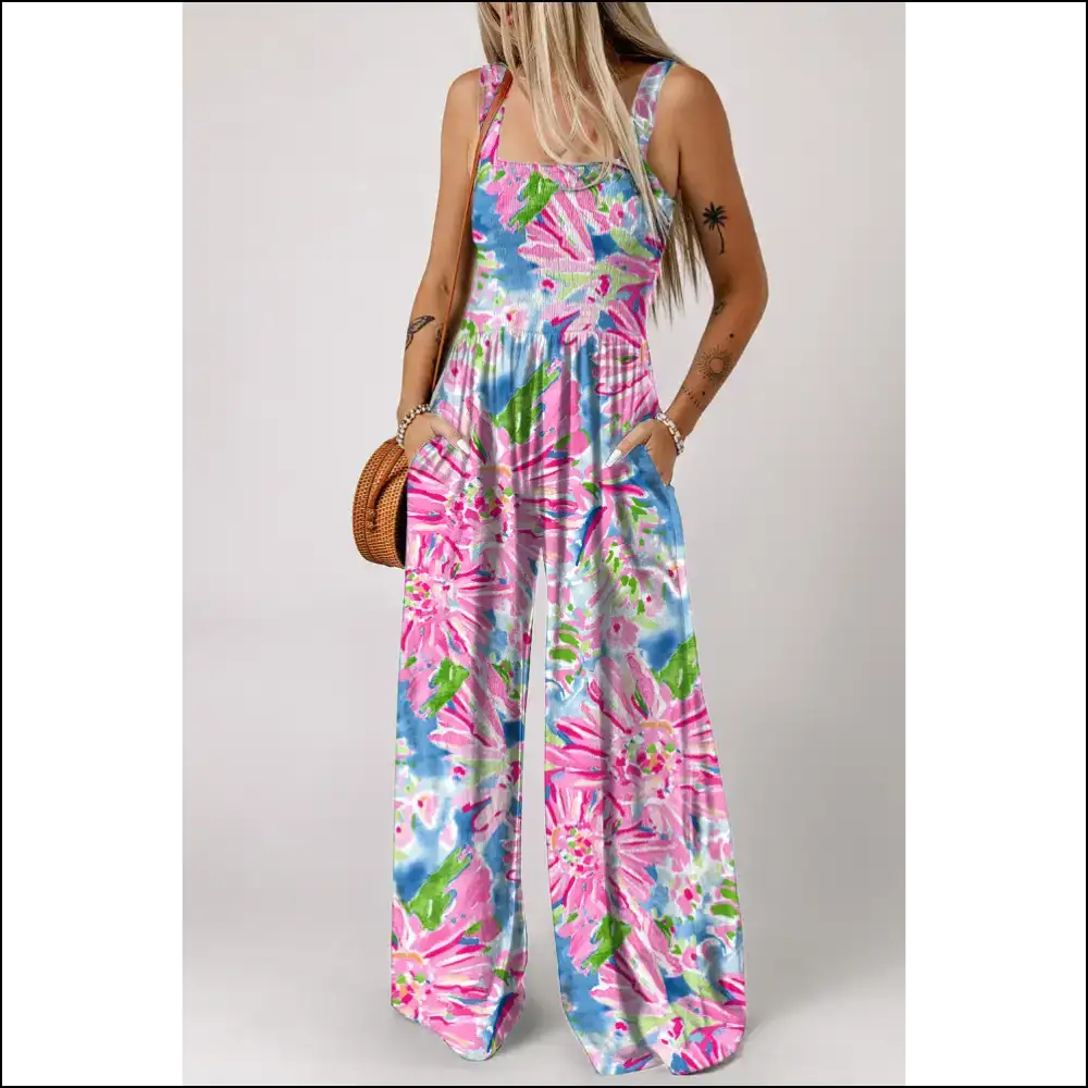 Pink Abstract Floral Smocked Jumpsuit: Bloom where You’re Planted (and Comfy)! 🌸 Needful Things - Jumpsuits & Rompers on Sale Worldwide