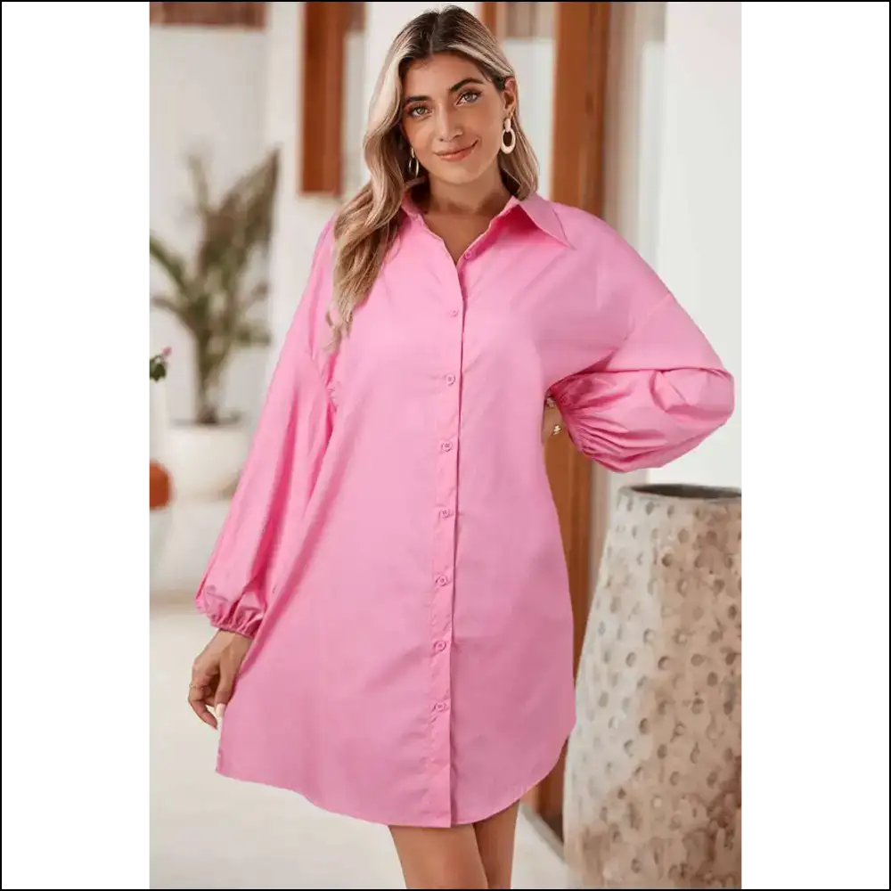 Pink Bishop Sleeve Dress: so Comfy It’s Practically Naked 😜 - Bright / s - Short Dresses on Sale Worldwide Shipping