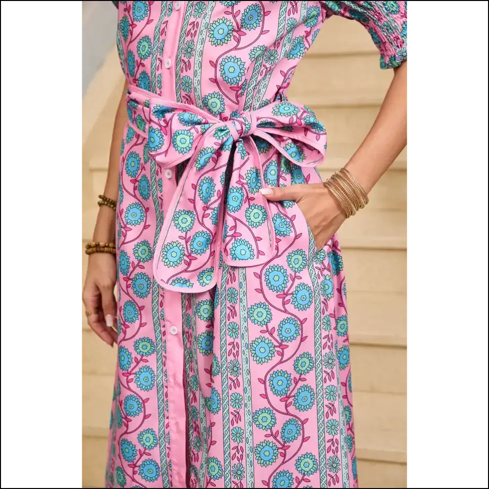 Pink Boho Floral Shirred Dress: Hugs you can Wear (and Strut In)! 🌸 - Midi Dresses on Sale Worldwide Shipping