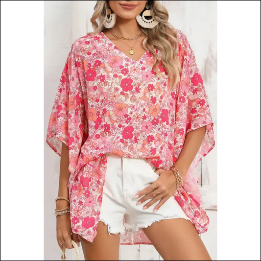 Pink Boho Floral: so Big It’s Practically Glamping 🏕️ Needful Things - s - Blouses on Sale Worldwide Shipping