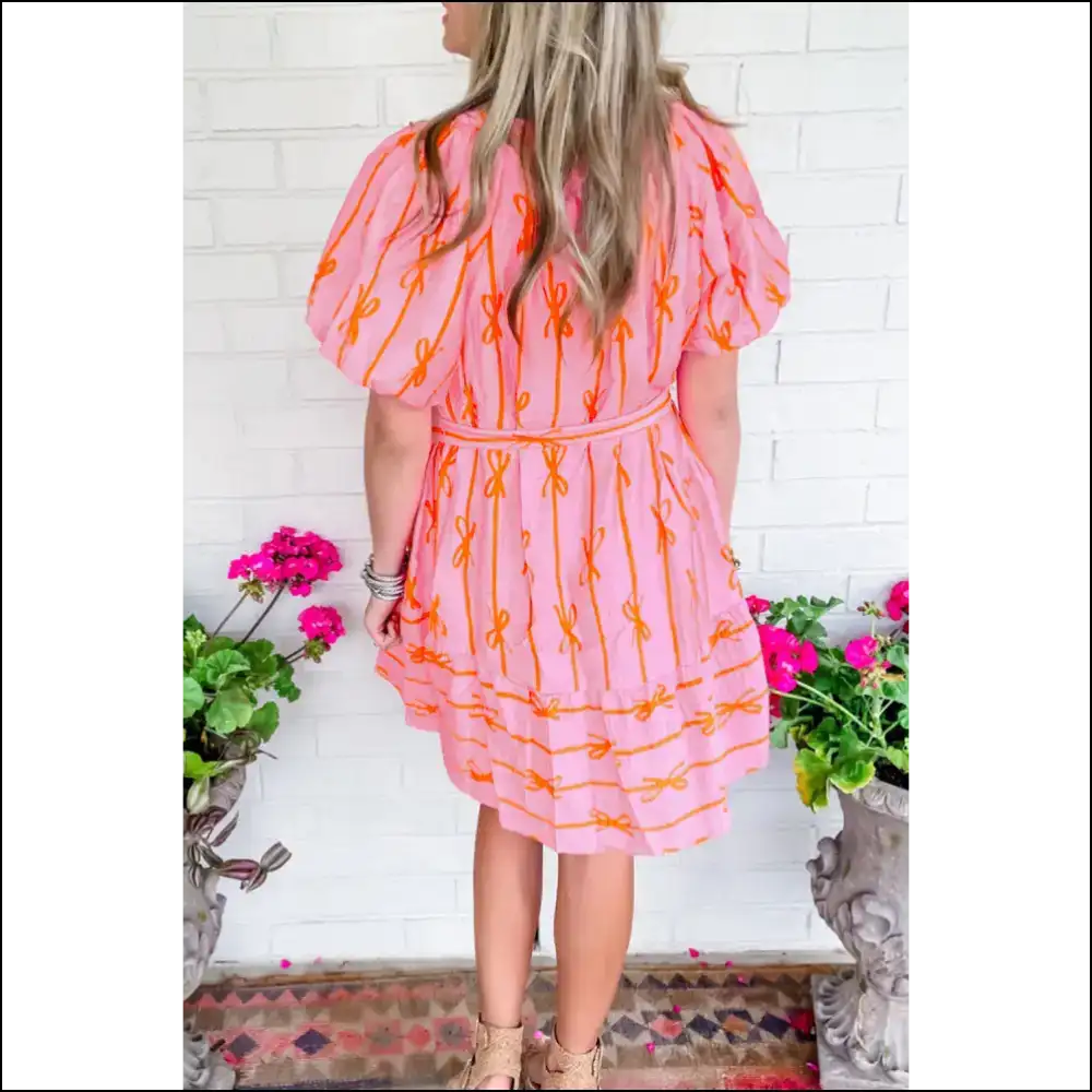 Pink Bowknot Striped Mini: Dress Like you Own the Joint!👑 - Short Dresses on Sale Worldwide Shipping