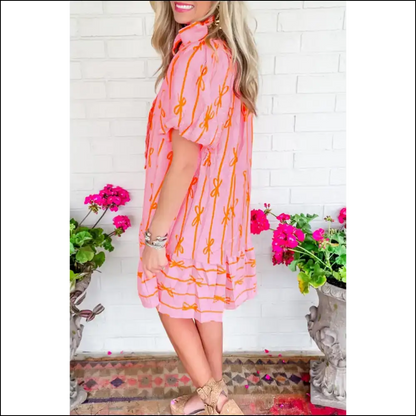 Pink Bowknot Striped Mini: Dress Like you Own the Joint!👑 - Short Dresses on Sale Worldwide Shipping