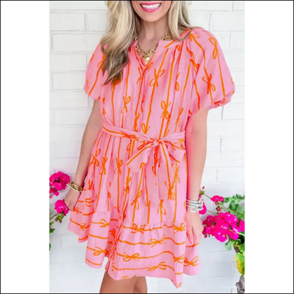 Pink Bowknot Striped Mini: Dress Like you Own the Joint!👑 - s - Short Dresses on Sale Worldwide Shipping