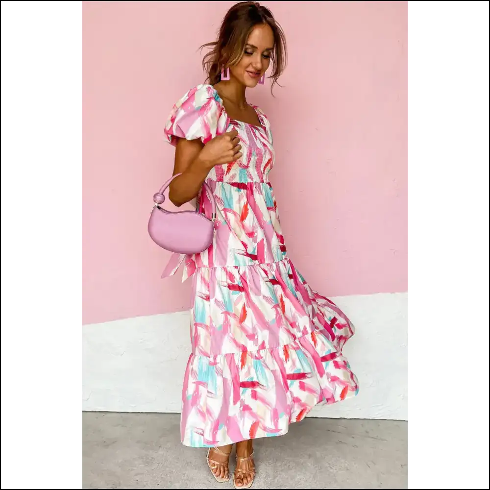 Pink Brush Stroke Dress: Compliments 💅 Chic - Maxi Dresses on Sale Worldwide Shipping